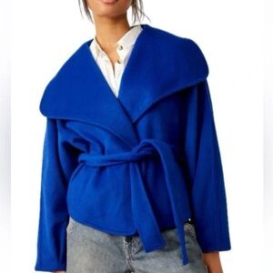 NWT Free People Mina Tie Belt Jacket / Coat Cobalt Royal blue XL